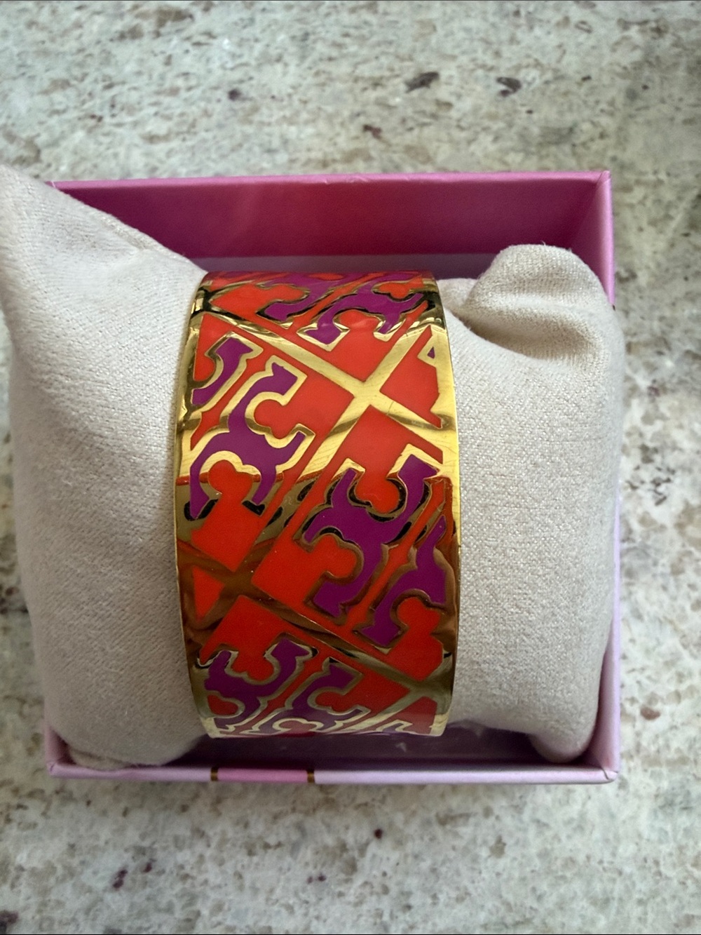 Tory Burch Gold-Tone Orange & Purple Enamel Cuff Bracelet